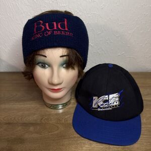 Vintage Lot Bud Ice Draft Budweiser 90s USA SnapBack Hat King Of Beers Headband